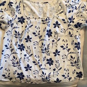 Chic Floral White and Blue Blouse